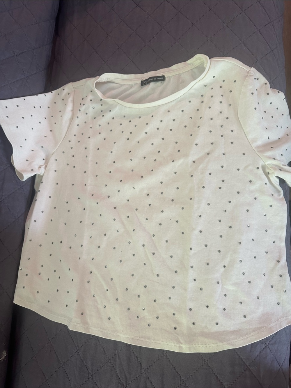 Adrianna Papell White Short-Sleeve Studded Tee